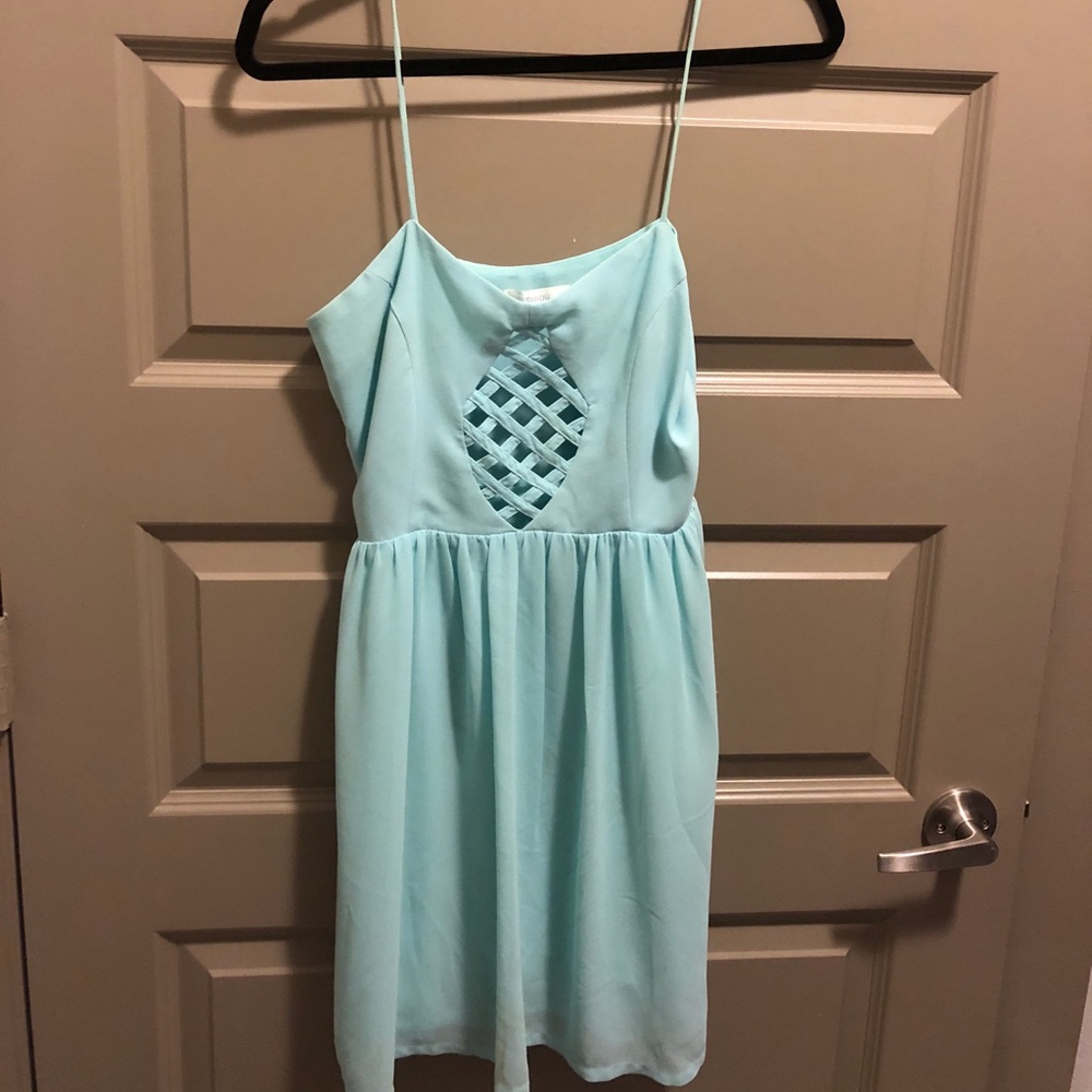 Teal cocktail dress with front detail